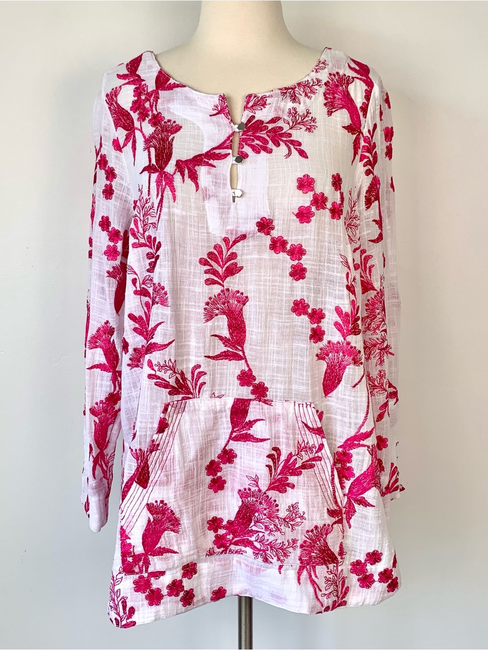 Soft Surroundings Ettiene 100% Cotton Floral Embroidered Tunic Size Medium